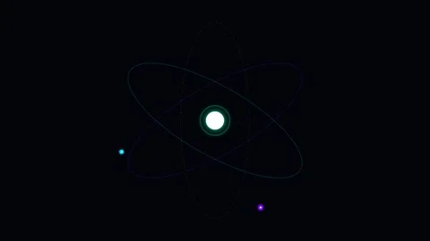 A glowing atomic structure model floating against a deep black background Stock Footage 338311200