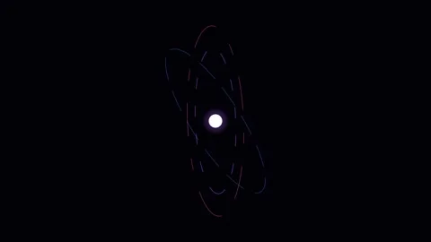 A glowing atomic structure with orbiting electrons against dark background Video stock 339618869