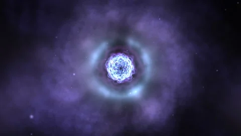 Glowing Atomic Structure Surrounded by Cosmic Mist in Outer Space Video stock 305850998