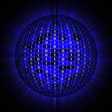 Glowing ball or sphere with random binary numbers Illustrazione stock