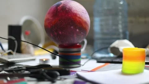 Glowing ball in room. Clutter on floor. Stock Footage 246622393