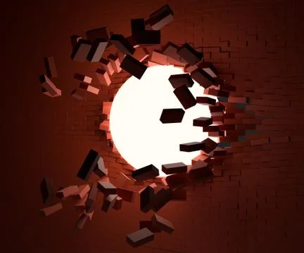 A glowing ball smashed the brick wall Stock Illustration