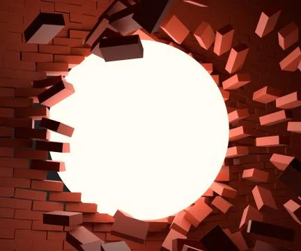 A glowing ball smashed the brick wall Stock Illustration
