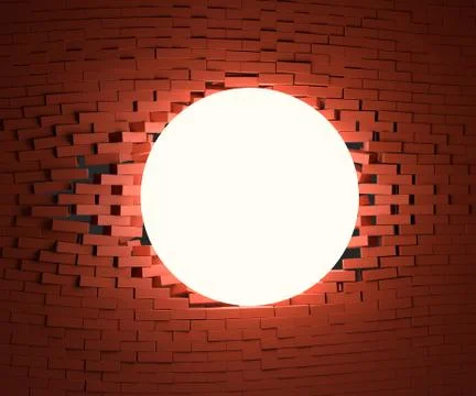 A glowing ball smashed the brick wall Stock Illustration