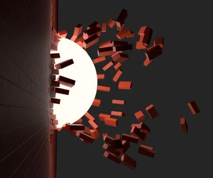 A glowing ball smashed the brick wall Stock Illustration