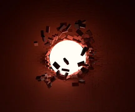 A glowing ball smashed the brick wall Stock Illustration