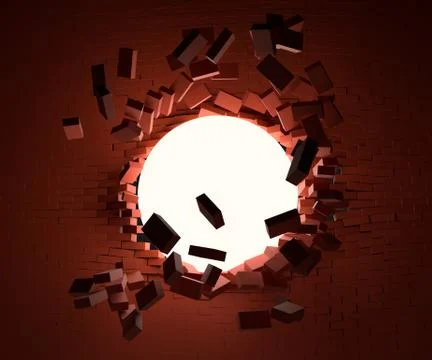 A glowing ball smashed the brick wall Stock Illustration