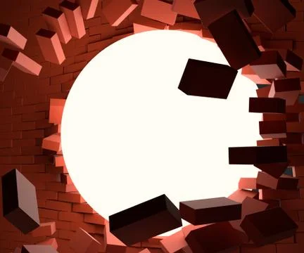 A glowing ball smashed the brick wall Stock Illustration