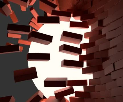 A glowing ball smashed the brick wall Stock Illustration