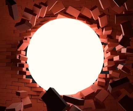 A glowing ball smashed the brick wall Stock Illustration