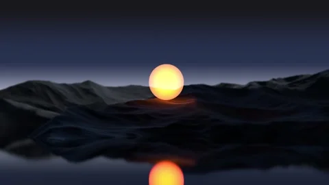 Glowing ball, sphere on the mountain surface in the dark,animation,3D render Stock Footage 267851944