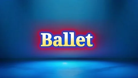 Glowing ballet title text animation sliding across blue background with Stock Footage 343550099