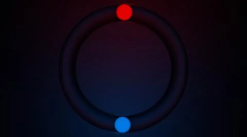 Glowing balls rolling in circular gutter. Minimal background with illuminated Illustrazione stock