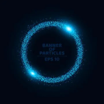 A glowing banner of small, round particles on a dark background. A place fo.. Иллюстрация