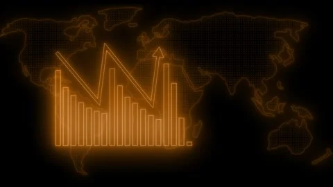 Glowing bar and line graph overlaid on a world map animation with dark back.. Vídeo Stock 315001647