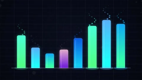 Glowing Bar Chart Data Visualization - Digital Analytics Growth Concept Stock Footage 346661233