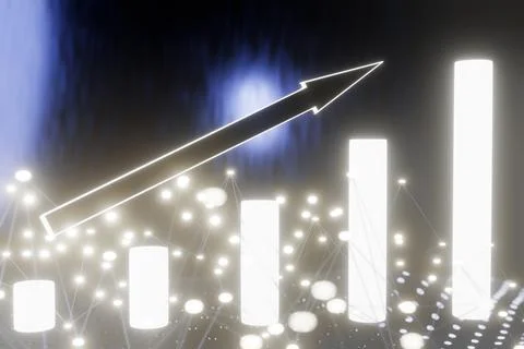 A glowing bar chart with an upward arrow indicating growth Illustrazione stock