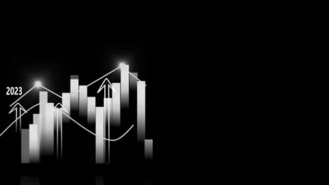 Glowing bar chart with upward lines business growth and trend for 2023 to 2.. Stockbeeldmateriaal 336869882