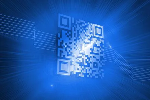 Glowing barcode on blue background Stock Photos