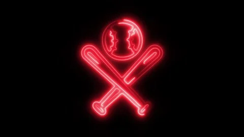 Glowing Baseball Icon and Symbol in HD Video Neon Stock Footage 304560093