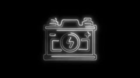 Glowing Battery Icon and Symbol in HD Video Neon Stock Footage 304558366