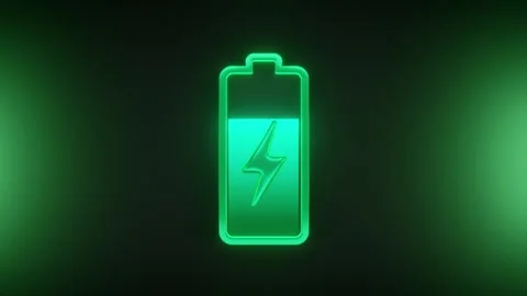 Glowing Battery Icon on Dark Background Stock Footage 264158184