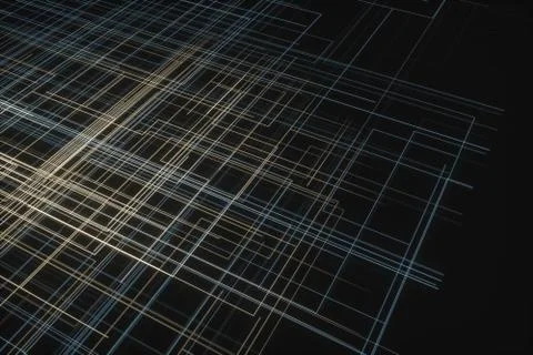 Glowing big data lines and technological background, 3d rendering. Illustrazione stock