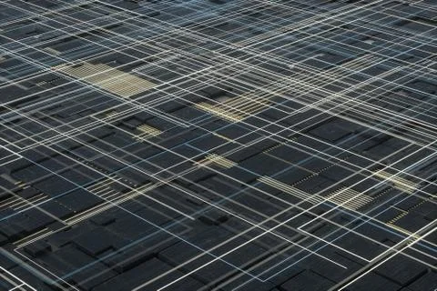 Glowing big data lines and technological background, 3d rendering. Stock Illustration