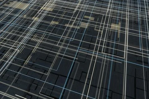 Glowing big data lines and technological background, 3d rendering. Stock Illustration