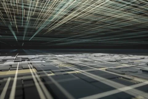 Glowing big data lines and technological background, 3d rendering. Illustrazione stock