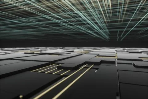 Glowing big data lines and technological background, 3d rendering. Illustrazione stock