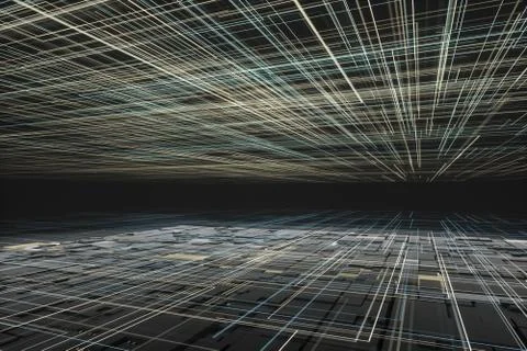 Glowing big data lines and technological background, 3d rendering. Stock Illustration