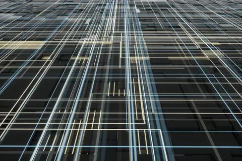 Glowing big data lines and technological background, 3d rendering. Stock Illustration