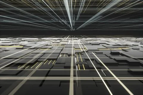 Glowing big data lines and technological background, 3d rendering. Stock Illustration