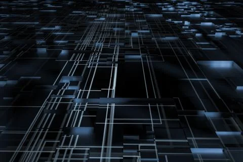 Glowing big data lines and technological background, 3d rendering. Stock Illustration