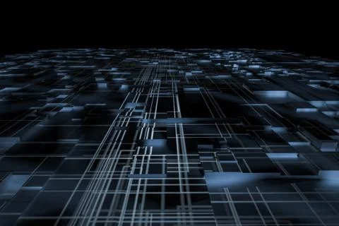 Glowing big data lines and technological background, 3d rendering. Illustrazione stock