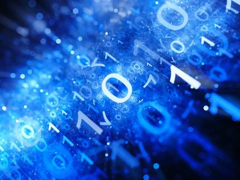 Glowing big data in space with particles binary code Stockillustratie