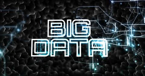 Glowing BIG DATA text pulsating in futuristic data network, with neon blue lines Stock Illustration
