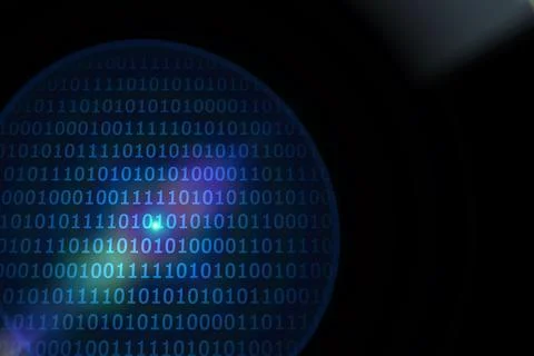 Glowing binary code on black background Illustrazione stock