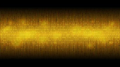 Glowing binary code golden abstract background, glowing cloud of big data Stockillustratie