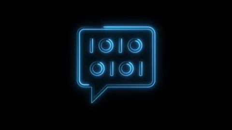 Glowing binary code inside neon speech bubble animated on black background Stock Footage 314541129