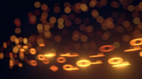 Glowing binary code numbers flying front of screen. 3D illustration 스톡 일러스트