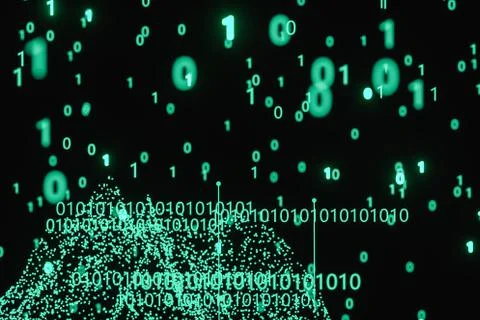 Glowing binary digit with dark background, 3d rendering Illustrazione stock