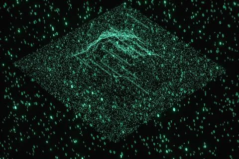 Glowing binary digit with dark background, 3d rendering イラスト素材