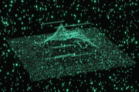 Glowing binary digit with dark background, 3d rendering Stock Illustration