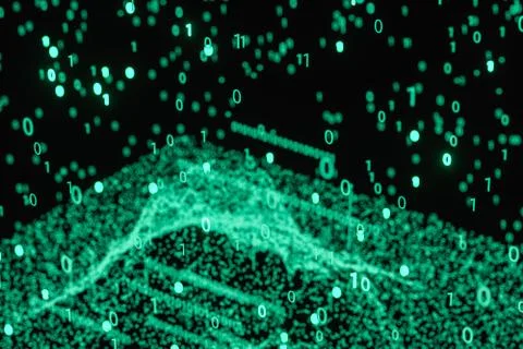 Glowing binary digit with dark background, 3d rendering 스톡 일러스트