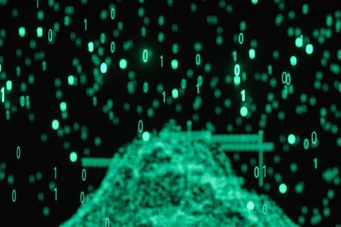 Glowing binary digit with dark background, 3d rendering Stock Illustration