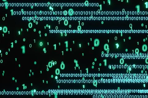 Glowing binary digit with dark background, 3d rendering 스톡 일러스트