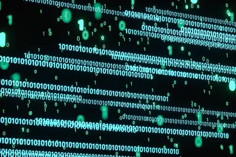 Glowing binary digit with dark background, 3d rendering Illustrazione stock