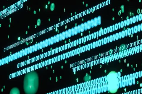 Glowing binary digit with dark background, 3d rendering 스톡 일러스트